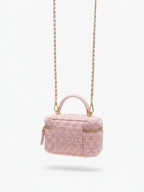 Francesca’s Pink Quilted Tweed Mini Crossbody Bag Gold Chain Vanity Case NWT